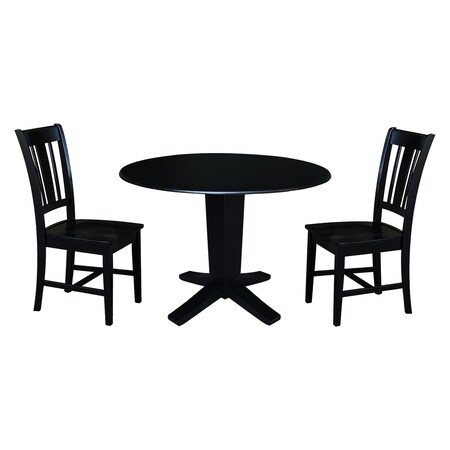 International Concepts 42 in. Solid Wood Dual Drop Leaf Dining Table with 2 Chairs in Black K46-42DPT-23B-C10-2